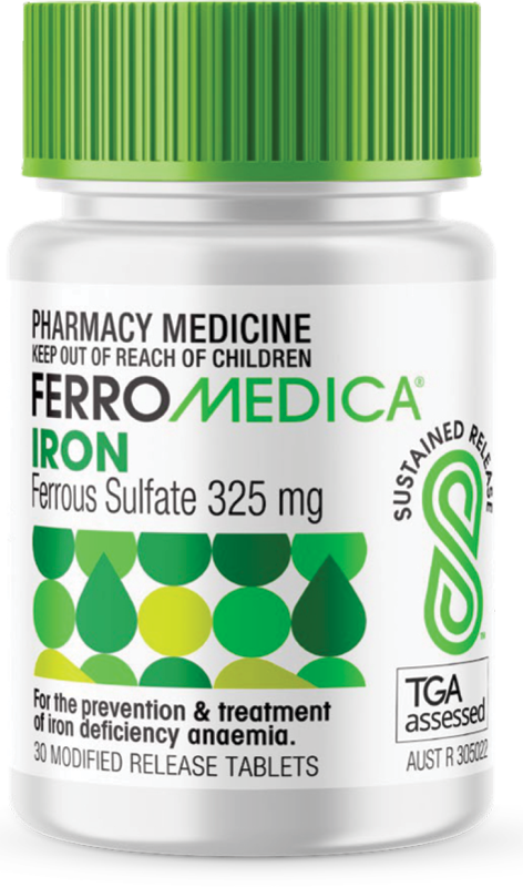 Ferromedica Iron +C with Vitamin C for treatment of low iron levels, low haemoglobin levels, low in iron, iron deficiency anaemia related to pregnancy, menstrual bleeding, kidney disease, depression, fatigue, growth pains, puberty